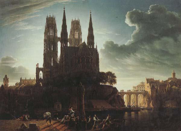 Karl friedrich schinkel Gothic Cathedral by the Waterside (mk450 oil painting picture